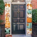 Outdoor Thanksgiving pumpkin and maple leaf door banners for autumn harvest decor - Autumn Gnome Pumpkin (SDL-005)