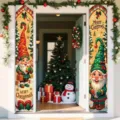 Festive Christmas gnome porch banners with Merry Christmas greeting for front door - Cartoon Gnome Style (SDL-008)