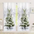 Set of Christmas curtains with snowy pine tree pattern for festive window decor - Snow Forest (CL-009) / 70x100cm (2 Pieces/Pack)