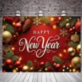 Festive red and gold Happy New Year photography backdrop for holiday party celebrations - Red New Year Backdrop (SBJ-006) / 95x75cm