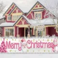 Pink Merry Christmas fence banner with Santa and snowman for outdoor yard decor - Pink Vintage Christmas (SHF-007)