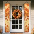 Pair of autumn maple leaf door banners for Thanksgiving harvest porch decoration - Festive Red Maple Leaf (SDL-006)