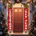 Festive red Merry Christmas and Happy New Year porch banners for holiday door decoration - Red Christmas & New Year Greetings Style (SDL-010)