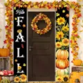 Hello Fall porch banners with pumpkin and sunflower prints for autumn home decor - Black Autumn Sunflower (SDL-007)