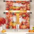 Cortinas de cocina de otoño con estampado de acuarela de calabaza y arce. - Cenefa (138x45cm) / Calabaza Hoja de Arce (CL-006)