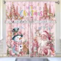 Festliches rosa Weihnachts-Küchenvorhang-Set mit Weihnachtsmann- und Schneemann-Motiven - Schabracke / Schabracke 138x45cm / Musterstil YD-SCL001