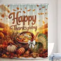 Herbsternte Happy Thanksgiving Truthahn und Kürbis Dekorativer Badezimmer Duschvorhang. - Einzelner Duschvorhang 90x180cm / Thanksgiving Truthahn Muster (YL-006)