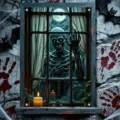Gruselige Halloween-Skelett-Fenstertapisserie für die Dekoration von Geisterhäusern - 120x80cm / Stil 10