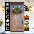 Festive Halloween porch banner set featuring ghost black cat and pumpkin designs for outdoor decor - Welcome Boo Black Cat Ghost Style (SDL-010) / 30x150cm
