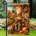 Autumn harvest garden flag with cute scarecrow pumpkins and sunflowers welcome sign - Q-011款式 / 30x45cm