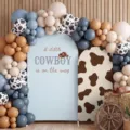 Cowboy thema babyshower boog achtergrond met koeienprint en ballonnenboog decoratie - Polyester Cowboy Thema Stijl (GX-008) / 80x180cm+120x220cm