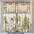 Christmas 3-piece kitchen curtain set with snowman and tree print valance and tiers - Tiers (2 Pieces) / Small Tiers 66x91cm (2 Panels) / CL-002