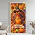 Pancarta decorativa de puerta de Acción de Gracias con pavo de dibujos animados - Pavo Animado (ML-010) / 90x180cm