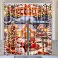 Festive Christmas kitchen curtain set with snowman and North Pole village print - Tiers (2 Pieces) / Small Tiers 66x91cm (2 Panels) / CL-008
