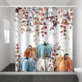 Herbstlicher Duschvorhang mit Aquarellmotiven von blauen und orangefarbenen Kürbissen - Einzelner Duschvorhang 90x180cm / Herbst Ernte Kürbis Muster (YL-007)