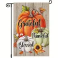 Double-sided harvest garden flag featuring pumpkins and Grateful Thankful Blessed text - Q-012款式 / 30x45cm