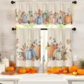 Juego de cortinas de cocina de Acción de Gracias con estampado de calabaza y hojas de arce - Cenefa Individual (CL-008) / Cenefa 138x45cm