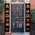 Festive Halloween porch banners featuring glowing jack-o'-lantern pumpkins on dark door - Luminous Pumpkin Style / 30x150cm (SDL-011) / Black Pumpkin Banner