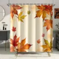 Rustikaler Duschvorhang mit herbstlichem Ahornblattmuster und warmen Orangetönen - Einzelner Duschvorhang (90x180cm) / Herbst Rotes Ahornblatt (YL-010)