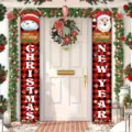 Festive Christmas and New Year door banners with plaid design, Santa Claus and snowman motifs - Red and Black Plaid Snowman Style (SDL-012)