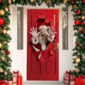 3D Weihnachtsmann bricht durch rote Tür Weihnachtsbanner für die Urlaubsdekoration - 3D-Weihnachtsmann Stil (ML-012) / 90x180cm