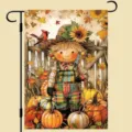 Festive autumn harvest garden flag featuring a cute scarecrow and pumpkins illustration - Q-013款式 / 30x45cm