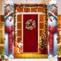 Christmas outdoor door banners featuring cute snowman prints for holiday porch decor - Red Snowman with Scarf Style (SDL-013)
