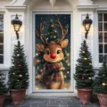 Festlicher Weihnachtstürvorhang aus Stoff mit süßem Rentier-Druck für die Dekoration - Süßes Rentier Stil (ML-013) / 90x180cm