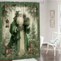 Vintage green Santa Claus print Christmas shower curtain for festive bathroom decoration - Single Shower Curtain 90x180cm / YL-003 (Retro Santa Claus)