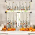 Juego de cortinas de cocina de Acción de Gracias con estampado de calabaza y hojas - Cenefa Individual (CL-009) / Cenefa 138x45cm