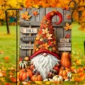 Decorative fall garden flag featuring a festive harvest gnome with pumpkins and maple leaves - Q-014款式 / 30x45cm