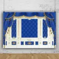 Koningsblauwe toneelgordijn fotobackdrop met elegante gouden kwastjes voor feesten - 95x75cm / SBJ-003 / Koningsblauw