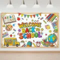 Bunter Welcome Back to School Banner Hintergrund für Klassenzimmer Party Deko - Schulanfang Party Thema (SBJ-006) / 95x75cm / bunt