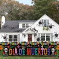 Pancarta de jardín del Día de los Muertos con calaveras de azúcar y flores decorativas - SHF-001 / 30x120cm