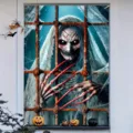 Gruselige Halloween Fenstertapete mit Skelettfigur und roten Krallen - 120x80cm / Stil 13