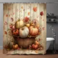 Rustikaler herbstlicher Duschvorhang mit Kürbis-Korb und fallenden Ahornblättern Dekor - Einzelner Duschvorhang 90x180cm / Vintage Kürbis Blumenkorb Muster (YL-009)