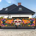 Pancarta decorativa de jardín del Día de los Muertos con calavera de azúcar y flores - SHF-002 / 30x120cm