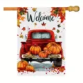 Harvest garden flag with red vintage truck and pumpkins for autumn outdoor decoration - 30x45cm (Q-012)