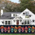 Pancarta de jardín mexicana del Día de los Muertos con calaveras de azúcar y flores - SHF-003 / 30x120cm