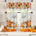 Juego de cortinas de cocina Hello Fall con estampado de calabaza y girasol - Cenefa Individual (CL-010) / Cenefa 138x45cm