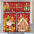 Festliches rotes Weihnachts-Küchenvorhang-Set mit Lebkuchenmann- und Haus-Motiven - Schabracke / Schabracke 138x45cm / Musterstil YD-SCL007