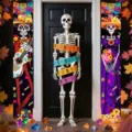 Vibrant Day of the Dead Mexican skeleton couple porch banners for festive party decorations - Guitar Skull Couple Style (SDL-001) / 30x150cm / Colorful