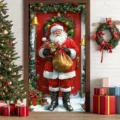 Festliches Weihnachtsmann-Türbanner aus Stoff für die stimmungsvolle Weihnachtsdekoration. - Weihnachtsmann mit Geschenksack Stil (ML-015) / 90x180cm