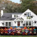 Pancarta de jardín Día de los Muertos con calaveras de azúcar coloridas y flores - SHF-004 / 30x120cm