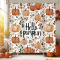 Herbstlicher Duschvorhang mit Kürbis Blumenmuster und Hello Pumpkin Schriftzug - Einzelner Duschvorhang 90x180cm / Hello Pumpkin Muster (YL-010)