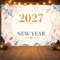 Elegant 2027 Happy New Year floral backdrop for party photography and celebration events - 2027 New Year Backdrop (SBJ-013) / 95x75cm