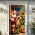 Festliches Weihnachts-Türbanner aus Stoff mit Cartoon Weihnachtsmann und Rentier Motiv Druck - Weihnachtsmann und Rentier Stil (ML-016) / 90x180cm