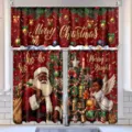 Festliches Weihnachts-Küchenvorhang-Set mit schwarzem Weihnachtsmann und Engel - Schabracke / Schabracke 138x45cm / Musterstil YD-SCL004