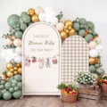 Locally Grown Baby boogachtergrond voor babyshower met tuinthema - Polyester Stijl - Boerderij Beer & Illustratie (GX-013) / 80x180cm + 120x220cm