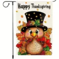 Thanksgiving garden flag with a cartoon turkey and colorful autumn leaves design - Hat Turkey Style / 30x45cm (Q-002)
